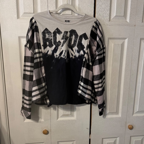 AC/DC Graphic Tee and Flannel Upcycled Shirt - Size Small to 2XL - Picture 1 of 4